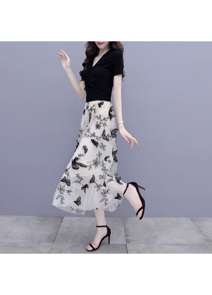 Half length skirt suit 2021 new women's summer style foreign style mesh skirt suit skirt two piece set