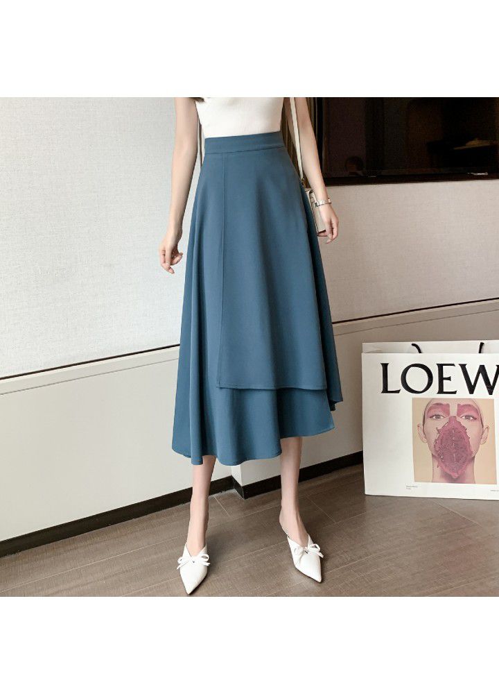 Spring and summer 2021 new style temperament fashion drape medium length skirt simple irregular skirt