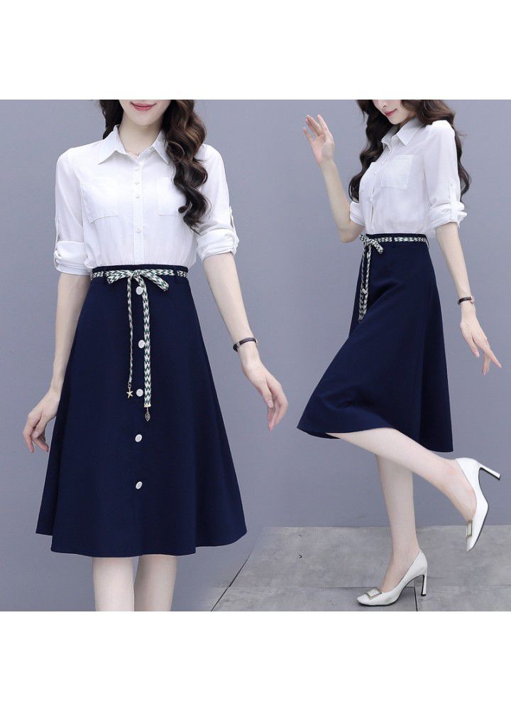 Light mature suit spring 2021 new femininity long sleeve shirt skirt suit two piece set