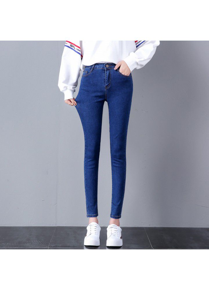 High waisted jeans women's Capris spring Korean version slim feet stretch black student pencil Capris