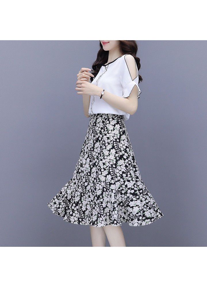 Women's suit skirt 2021 summer small fragrance Short Sleeve Chiffon shirt + skirt fashion two piece suit