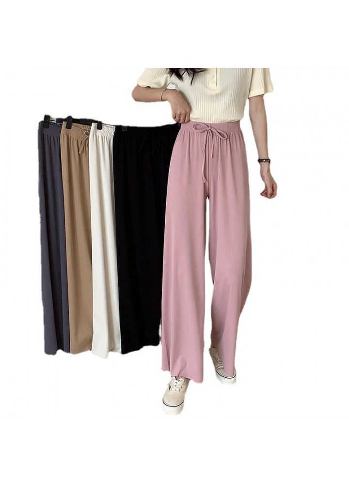Ice silk wide leg pants women's new Korean design in summer 2021