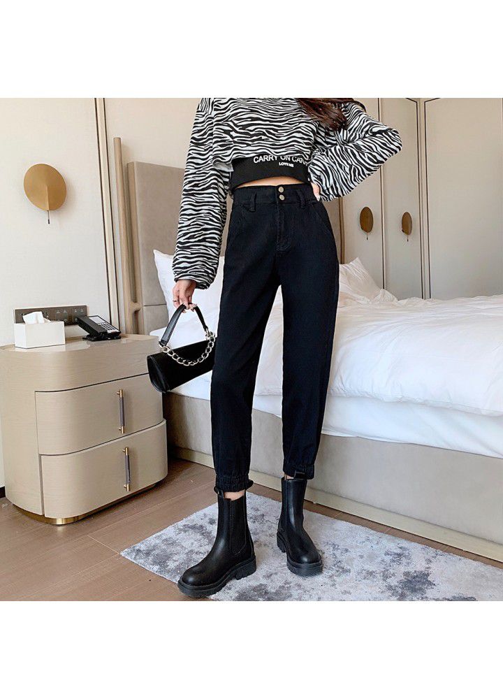 2021 spring pocket tooling shows thin high waist radish wide leg pants elastic waist trend corset Harem Pants