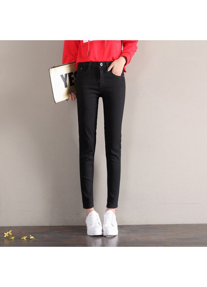 High waisted jeans women's Capris spring Korean version slim feet stretch black student pencil Capris
