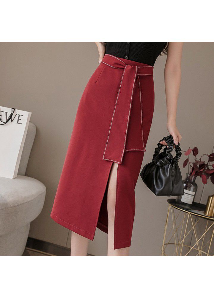 2021 spring and summer new fashion temperament high waist split buttock skirt medium length skirt for women