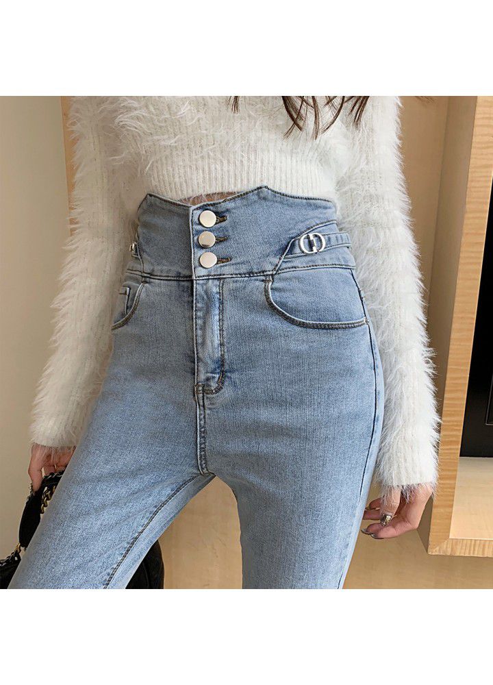 2021 spring new Super High Waist Stretch Jeans Women's Korean slim pants