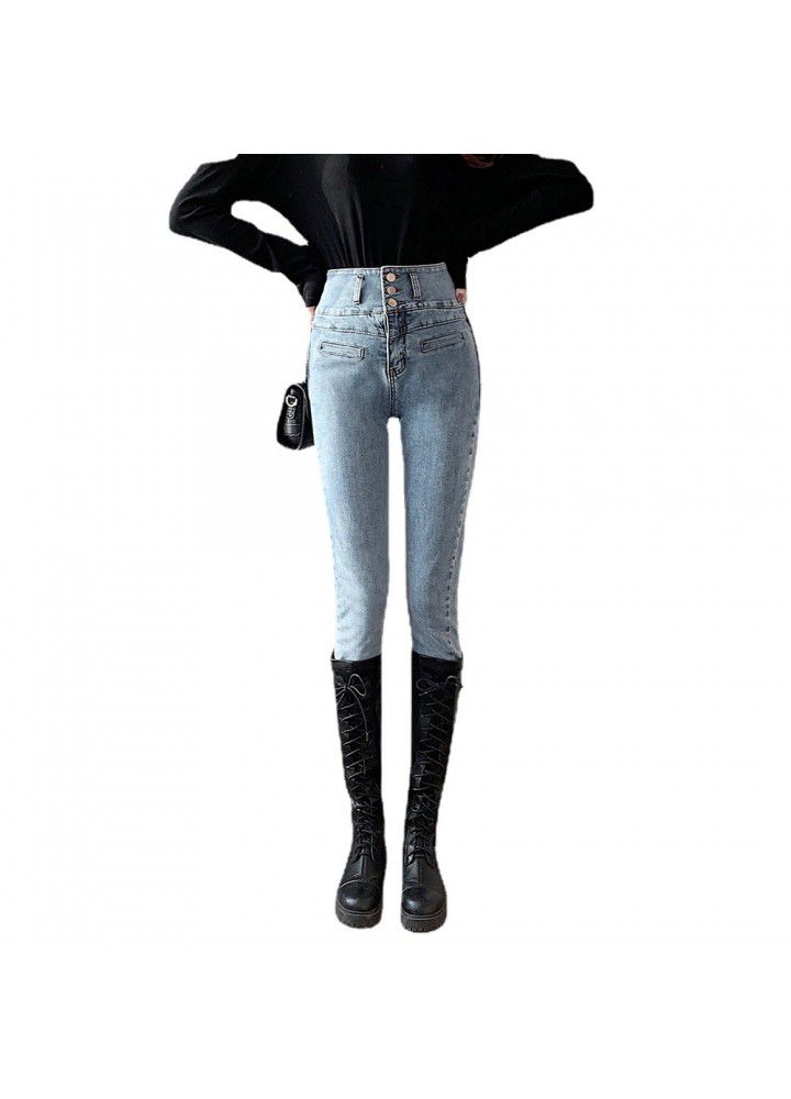 2021 new spring jeans women's small foot tight elastic pencil super high waist Capris fashion