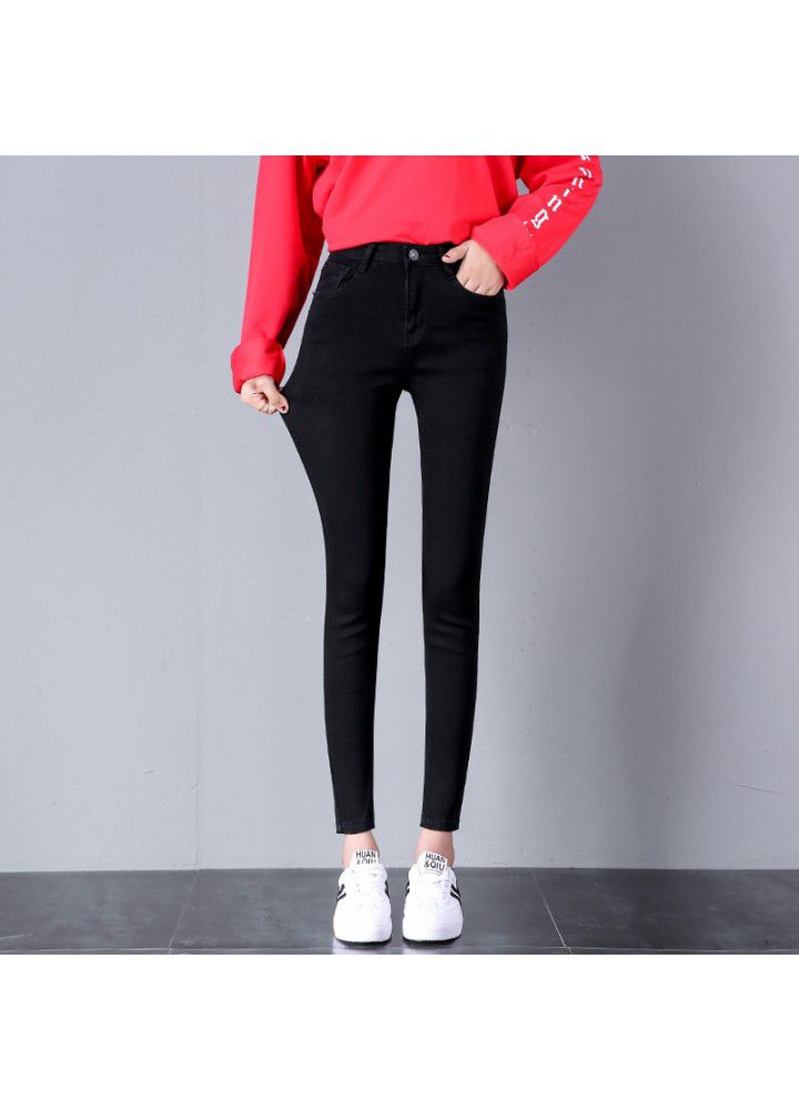 High waisted jeans women's Capris spring Korean version slim feet stretch black student pencil Capris