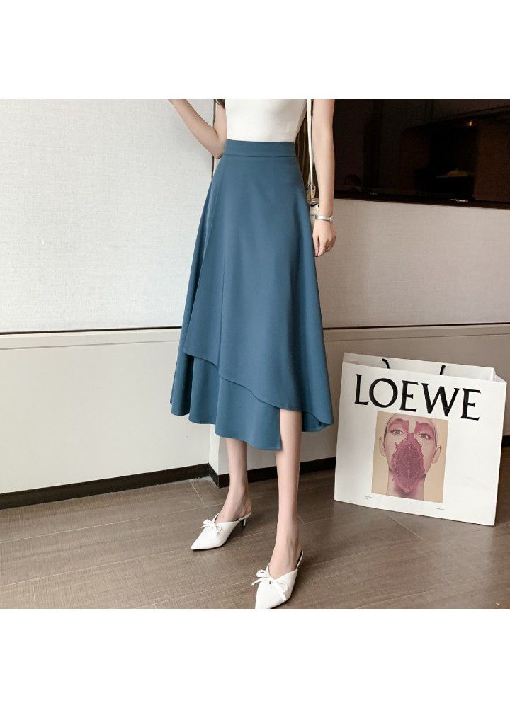 Spring and summer 2021 new style temperament fashion drape medium length skirt simple irregular skirt