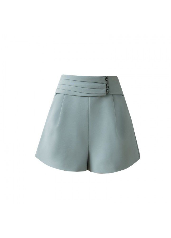 2021 spring and summer new Korean shorts women's button suit shorts show thin foreign style leisure High Waist Wide Leg Pants
