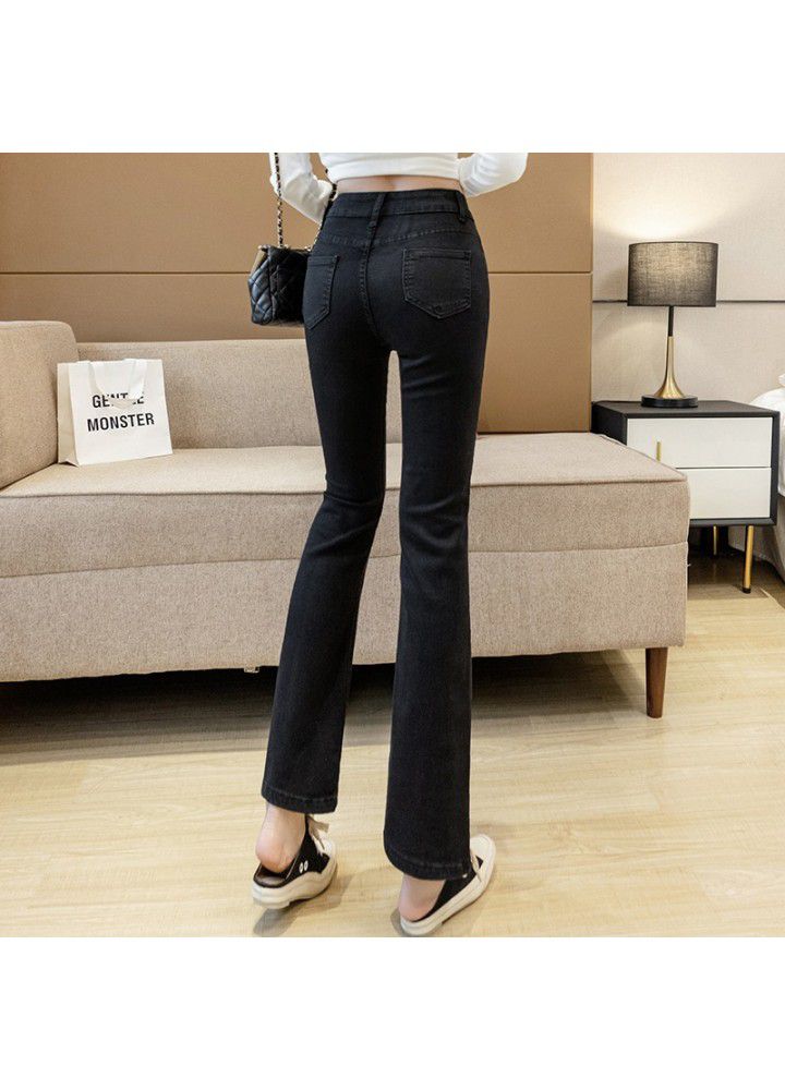 Skinny jeans women's 2021 spring and summer new high waist elastic small foot pencil pants split pants