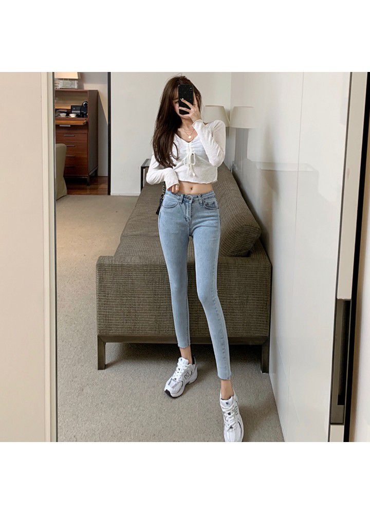 Real photo of new slim high waist skinny jeans in spring 2021