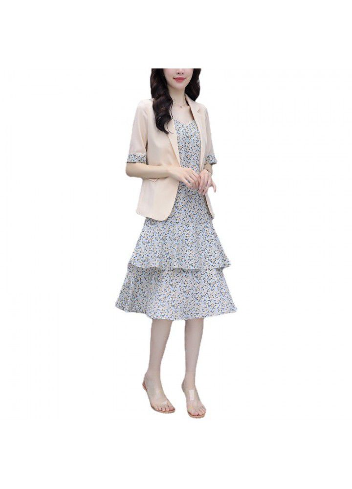 Suit dress women's summer 2021 new floral dress 2-piece suit dress with fashionable waist and thin foreign style