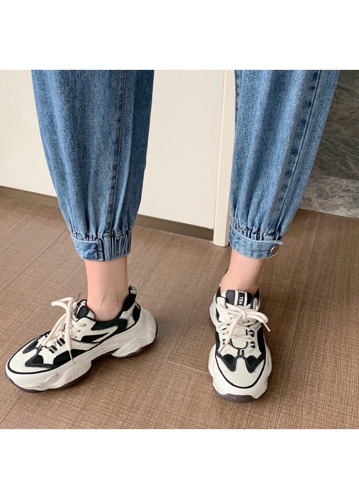 2021 spring and summer overalls women's high waist legged radish pants nine cool cool cowboy daddy pants small man