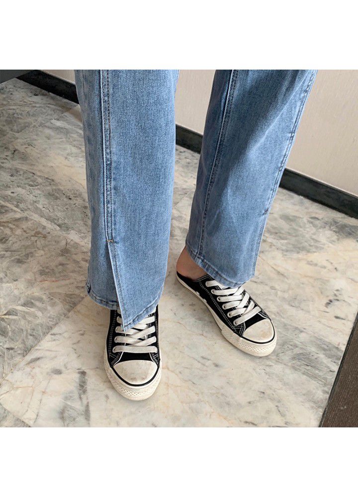 2021 split jeans women's straight tube loose spring and summer new elastic super soft high waist show thin wide leg drop feeling mop the floor