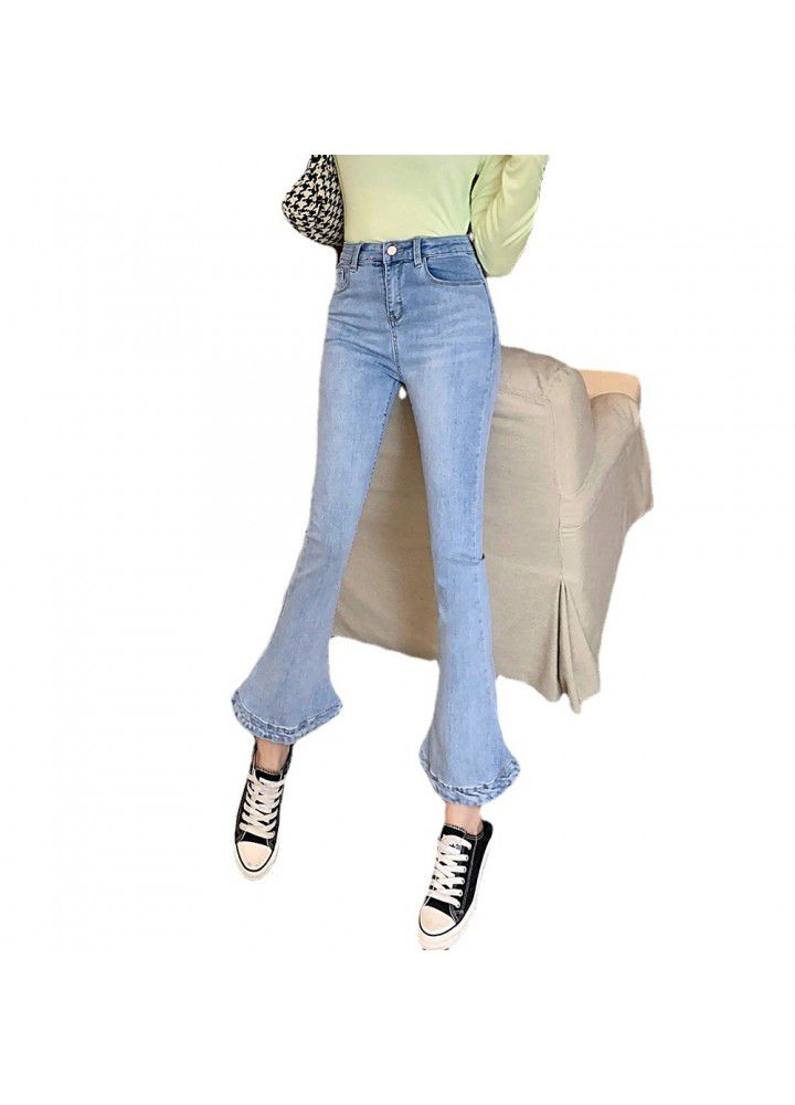 South Korean high waist slim high retro horseshoe pants slim Stretch Jeans