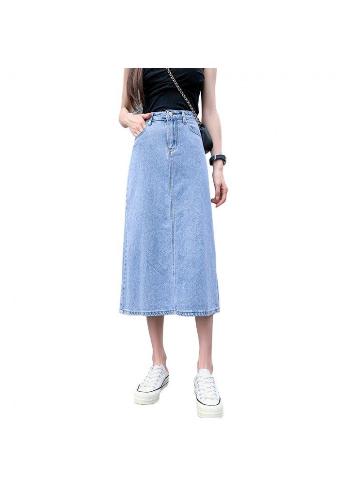 Denim skirt women's summer new cotton high waist loose and thin back split buttock A-line skirt factory direct supply