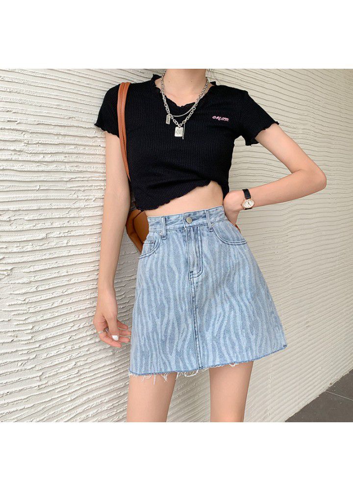 Denim skirt women's summer high waist thin cotton slim waist hip skirt