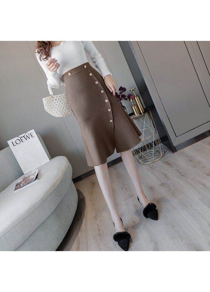 Korean tweed fishtail skirt with buttocks new women's skirt in autumn and winter 2020