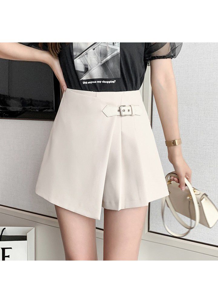 Shorts women 2021 spring and summer new casual slim foreign style High Waist Wide Leg Pants irregular A-line short skirt pants