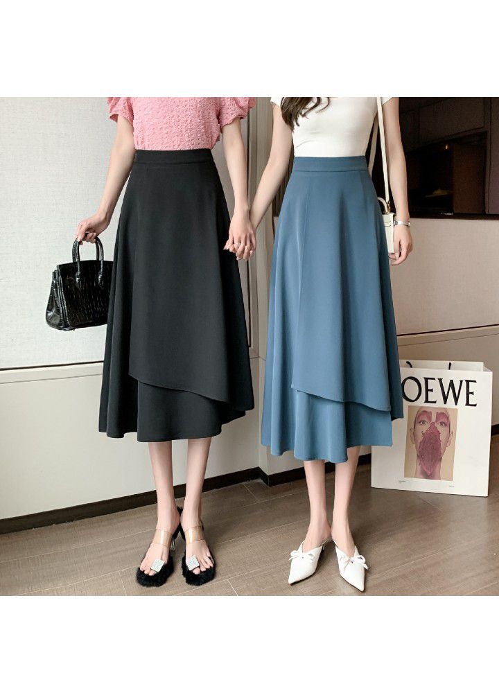 Spring and summer 2021 new style temperament fashion drape medium length skirt simple irregular skirt