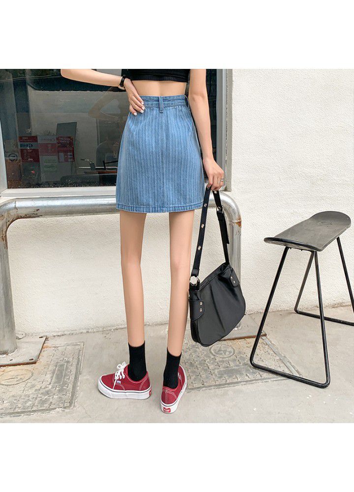 High waist short denim skirt women's 2021 summer new cotton Korean version small slim and slim bag hip A-line short skirt