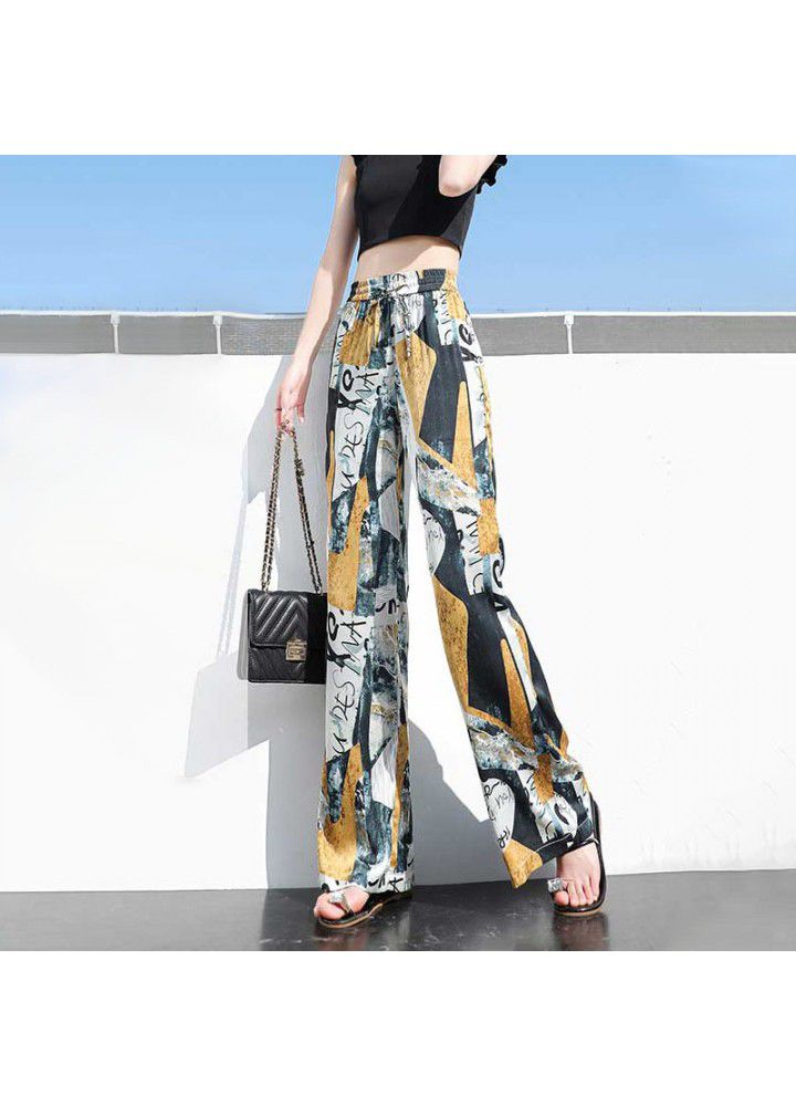 Large size wide leg pants 2021 summer new casual women's print tie dye loose Korean Girls College style pants
