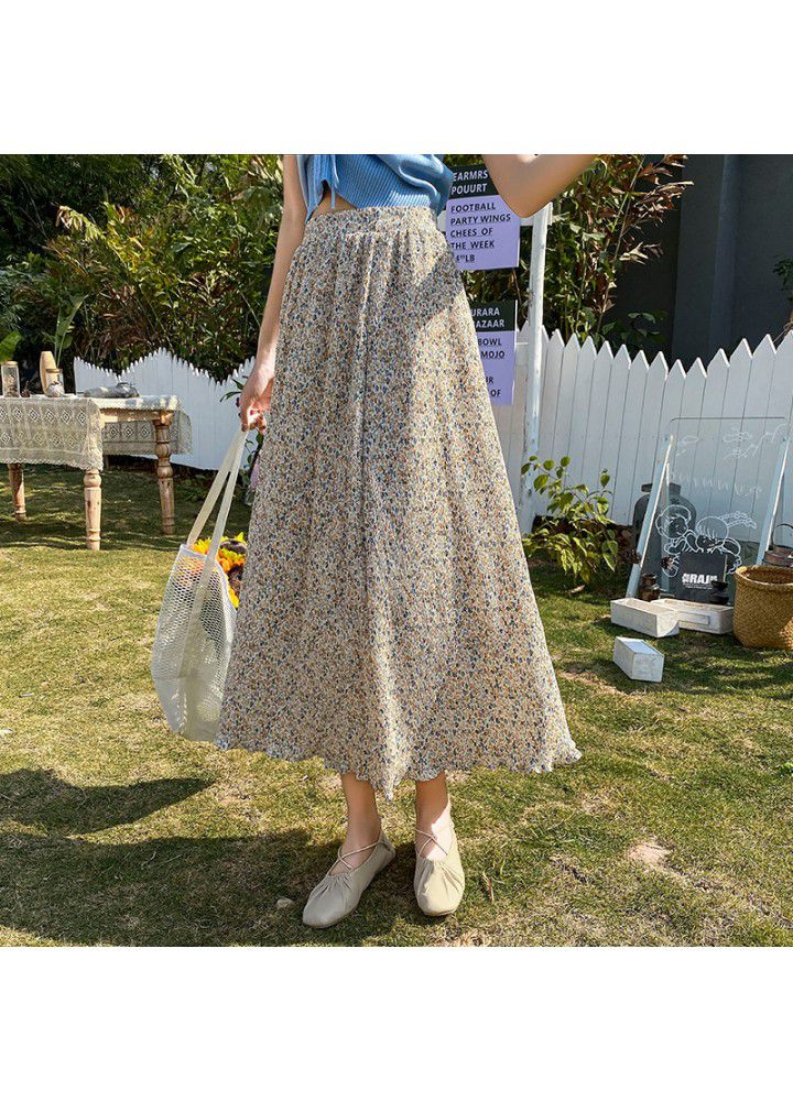 Women's 2021 summer mid long dress Korean high waist slim A-line Chiffon Skirt summer skirt