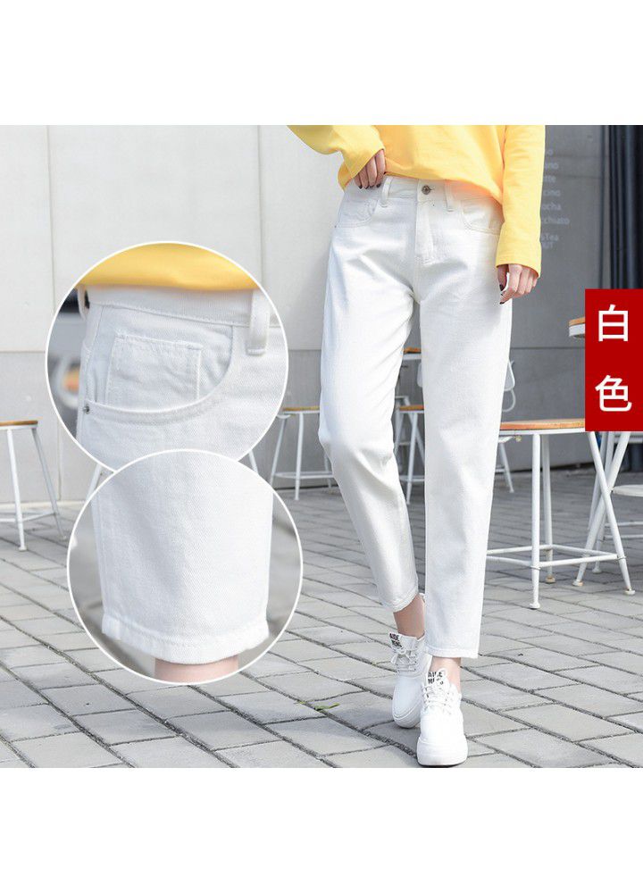 High waist white jeans women's Capris summer 2021 new pants Korean version slim chic small straight pants