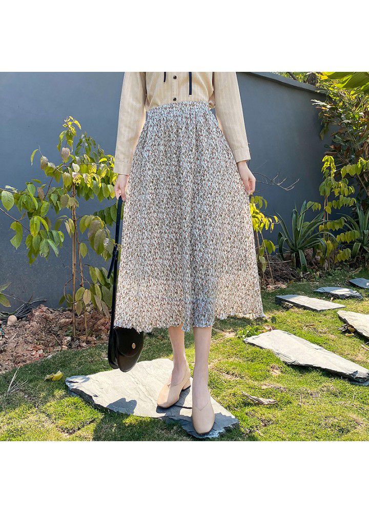 Women's 2021 summer mid long dress Korean high waist slim A-line Chiffon Skirt summer skirt