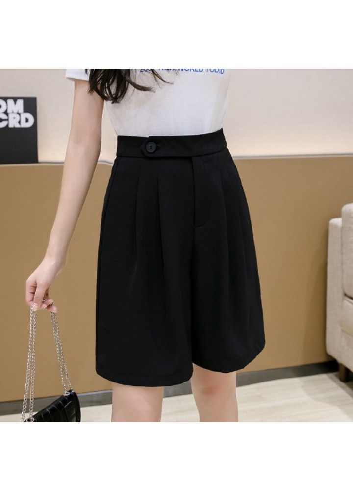2021 spring and summer New High Waist Wide Leg Pants 5-point pants women's Hong Kong Style Suit Shorts loose and thin casual pants women
