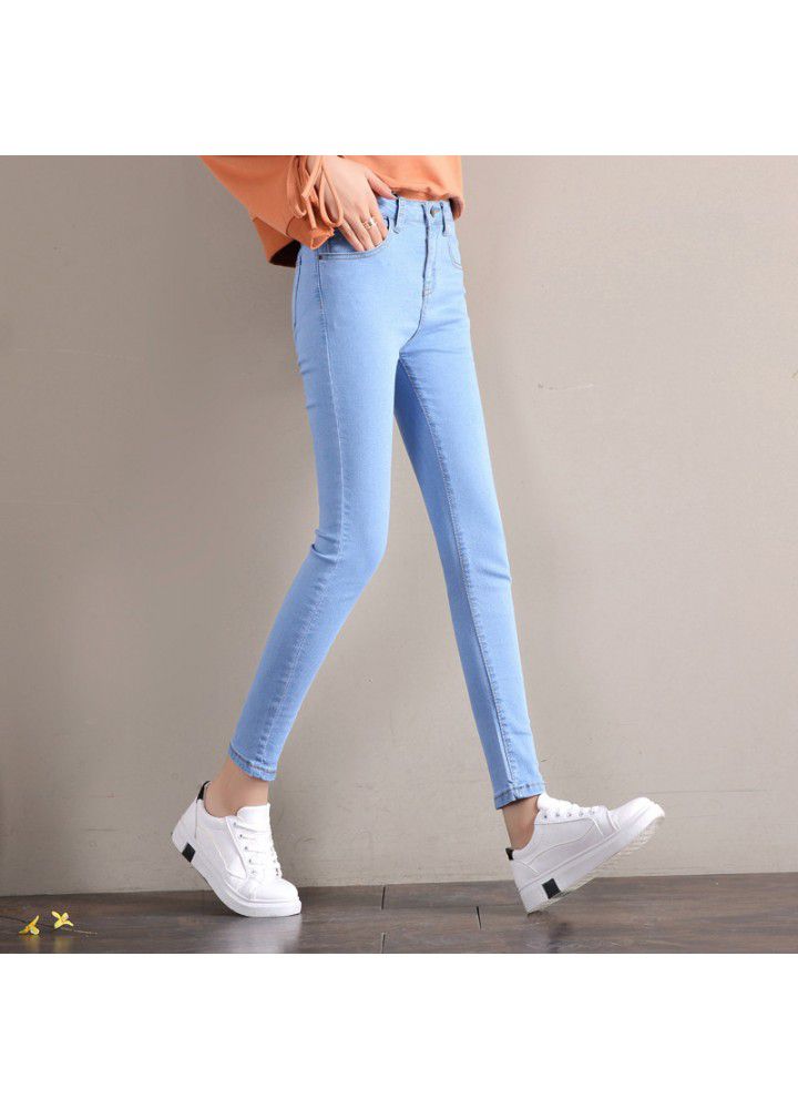 High waisted jeans women's Capris spring Korean version slim feet stretch black student pencil Capris