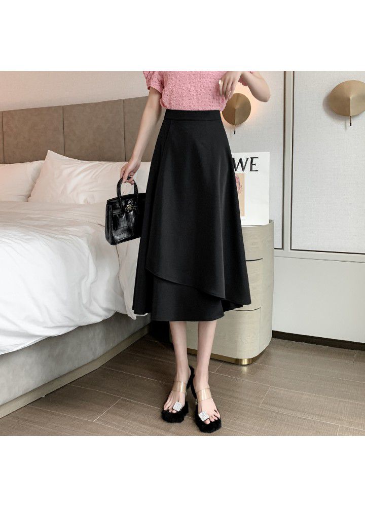 Spring and summer 2021 new style temperament fashion drape medium length skirt simple irregular skirt