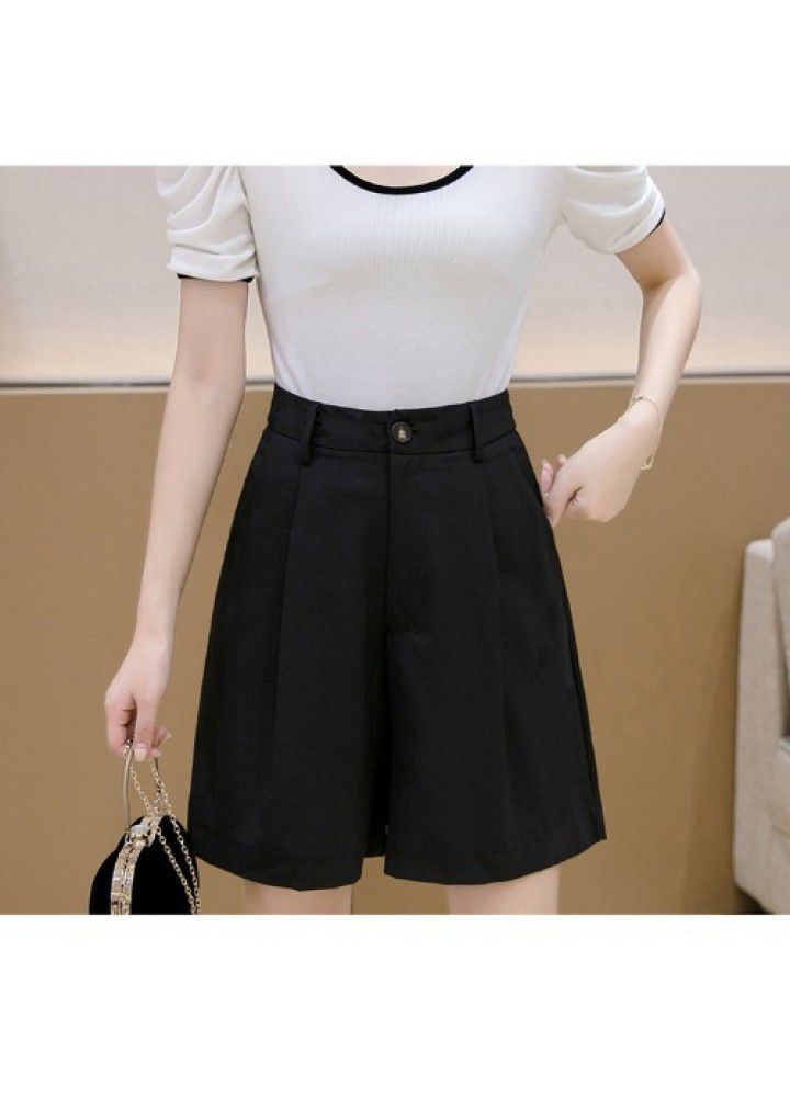 2021 spring and summer new high waist drop wide leg Capris casual pants loose straight pants show thin Suit Shorts for women