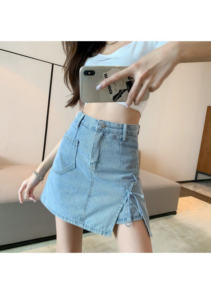 Skirt denim summer thin high waist slim slim show slim fashion split irregular A-line short skirt