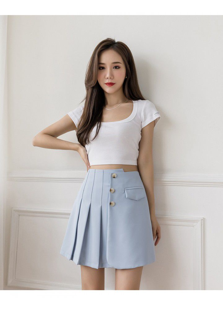 Pleated skirt women's 2021 summer new anti light shorts skirt irregular short skirt high waist slim A-line skirt
