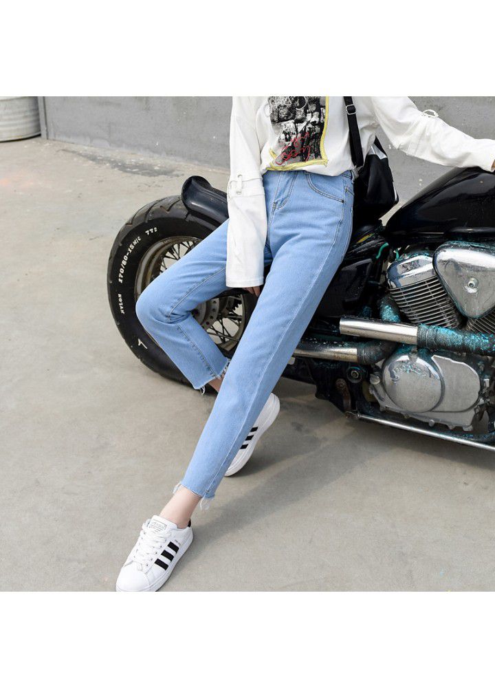 High waist straight jeans women's Republic of Korea 2020 new loose BF style slim Korean student Capris