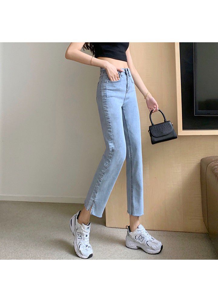 Small straight jeans women's 2021 spring and Summer photo pants loose high waist slim Wide Leg Pants Capris