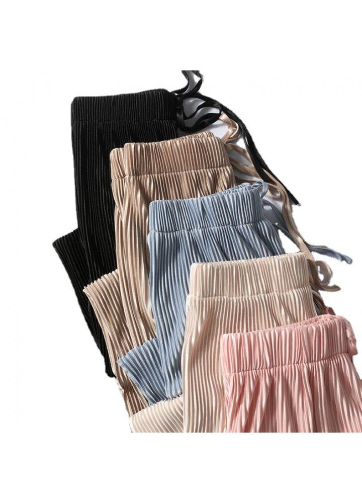 Pleated ice silk wide leg pants women's high waist drop 2021 summer thin loose long floor pants casual pants
