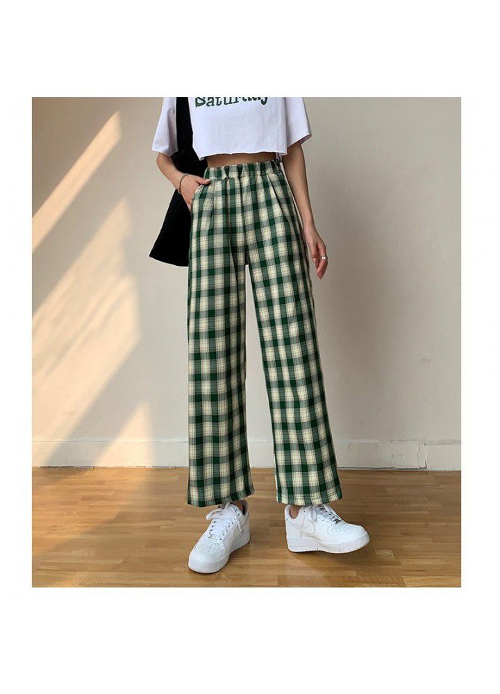 Loose straight pants children's 2021 summer new plaid pants vertical feeling high waist floor dragging pants wide leg pants casual pants fashion