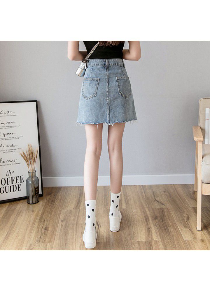 Denim Short Skirt high waist A-line skirt summer 2020 Korean new Hong Kong style single breasted skirt for female students