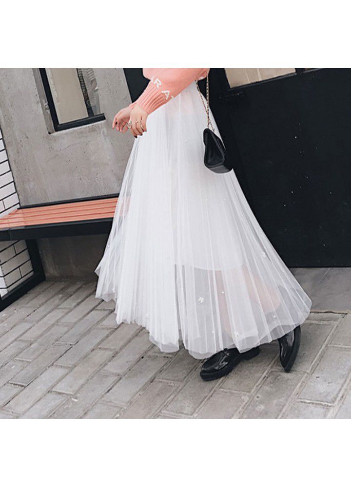 Real shot 2020 spring new Korean women's heavy industry beading fashion versatile gauze skirt
