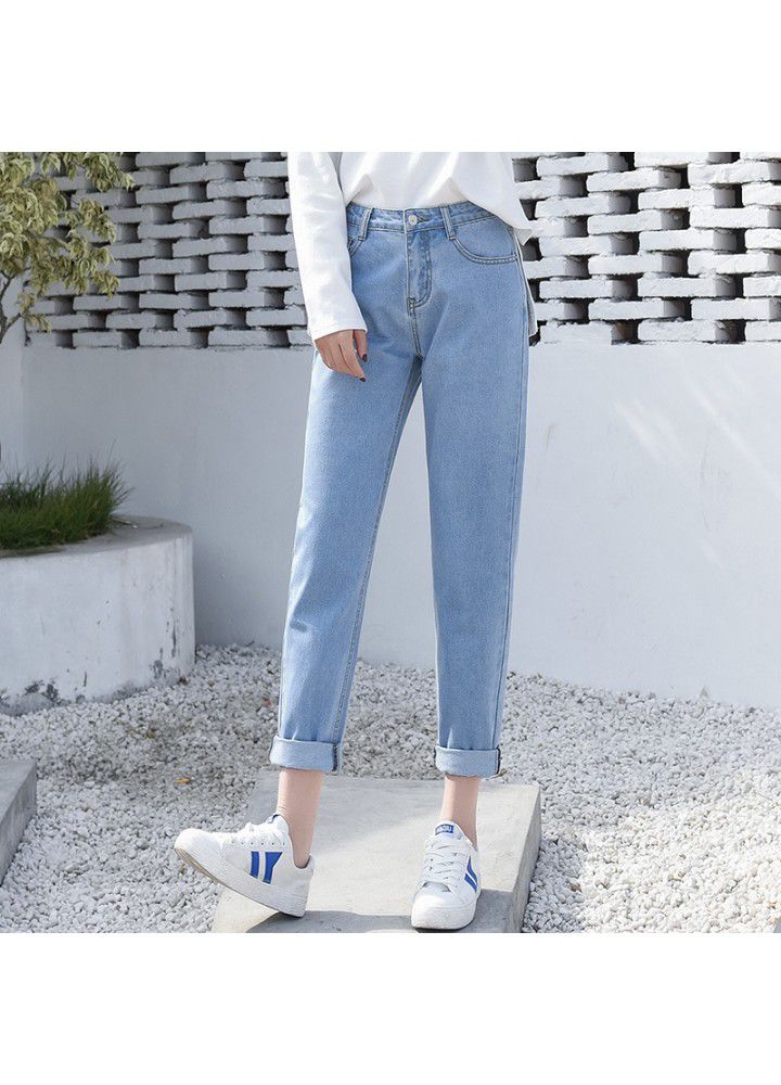 High waist white jeans women's Capris summer 2021 new pants Korean version slim chic small straight pants