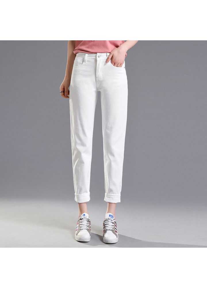 Summer high waist students show thin radish pants versatile jeans Harem Pants women's black and white BF loose Capris wholesale
