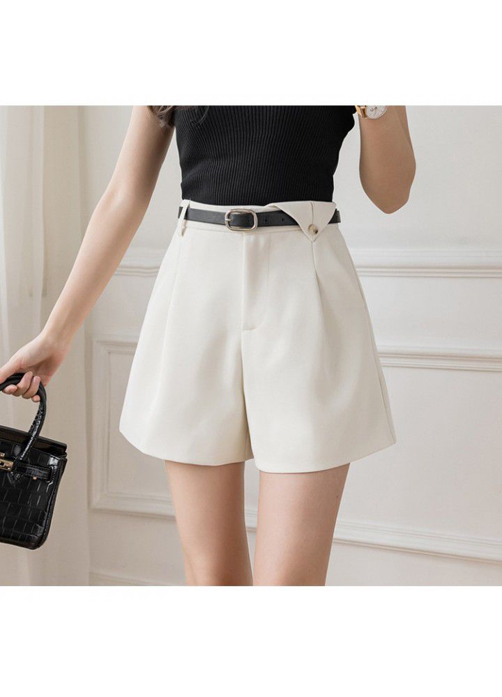 A-line shorts 2021 spring and summer new suit shorts women's High Waist Wide Leg Pants belt wear thin