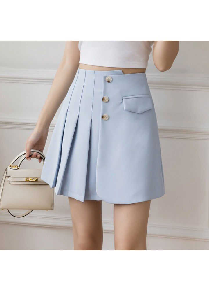 Pleated skirt women's 2021 summer new anti light shorts skirt irregular short skirt high waist slim A-line skirt