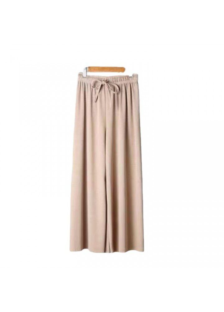 Ice silk wide leg pants women's 2021 new Korean high waist loose summer thin knitted 9-point straight pants