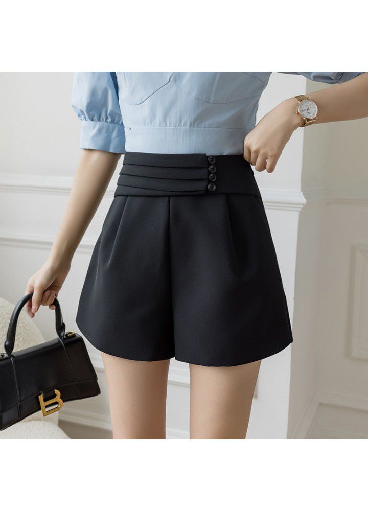 2021 spring and summer new Korean shorts women's button suit shorts show thin foreign style leisure High Waist Wide Leg Pants