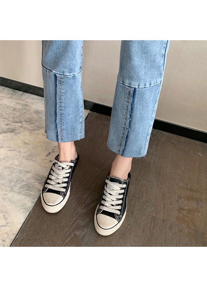 Real photo of spring 2021 stretch jeans women chic straight tube splicing show thin high waist 9% summer fashion