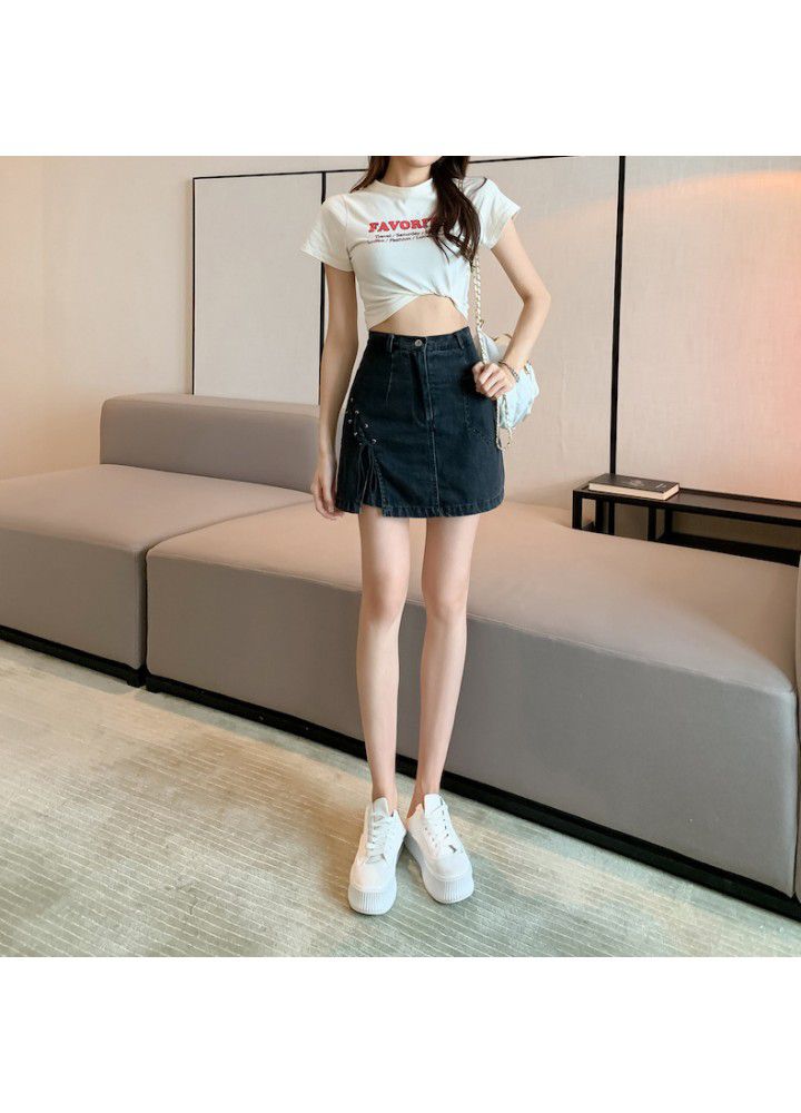 Skirt denim summer thin high waist slim slim show slim fashion split irregular A-line short skirt